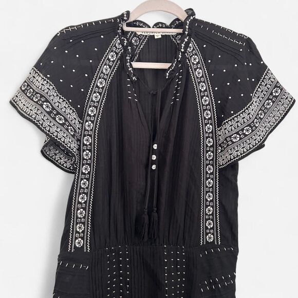 Veronica Beard Minos Embroidered Flutter Sleeve Mini Dress – Silk-Blend Boho 6 - Picture 3 of 8